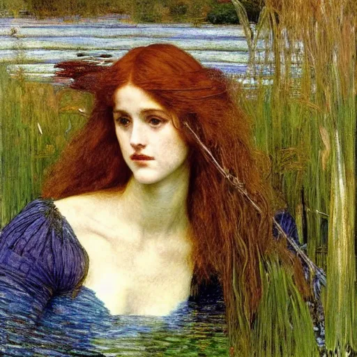 Image similar to ophelia under water amongst the reeds, john william waterhouse, rosetti and monet, william holman hunt, 8 k