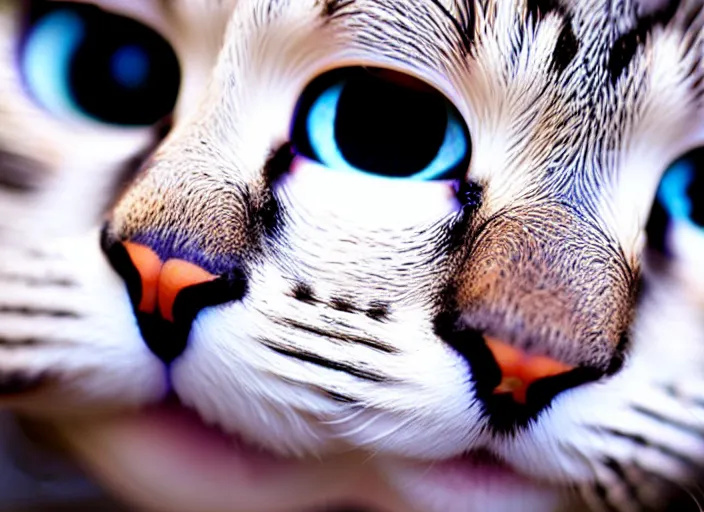 Image similar to up close fisheye lens photo of a cats face, fisheye lens