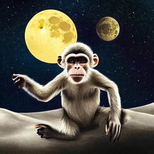 Prompt: monkey on the moon