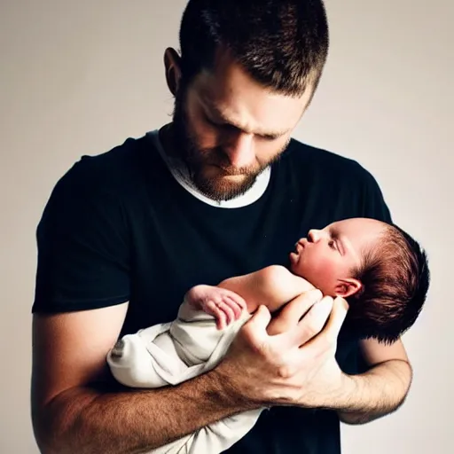 Prompt: a photo of a confused white man holding his newborn black baby at the hospital, 4 k, people magazine 2 0 2 2