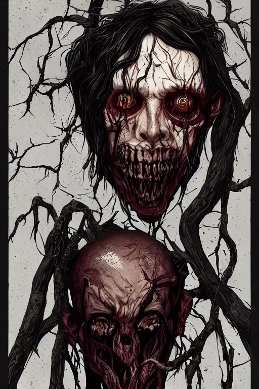 Image similar to keith buckley in sleepy hollow, full body, big two toned eyes, teeth gritted, horror, intricate details, cinematic, epic, realistic, anatomy, tomer hanuka, uplight, artstation, photorealistic, scary