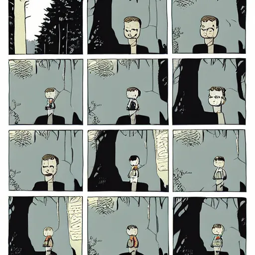 Image similar to highly detailed, boy in the woods by adrian tomine