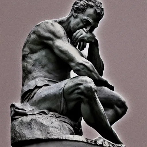 Image similar to jordan peterson in the style of rodins the thinker statue