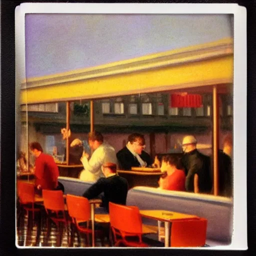 Prompt: a polaroid photo of people at a diner, Edward Hopper composition, detailed, hq, lens flare, realistic
