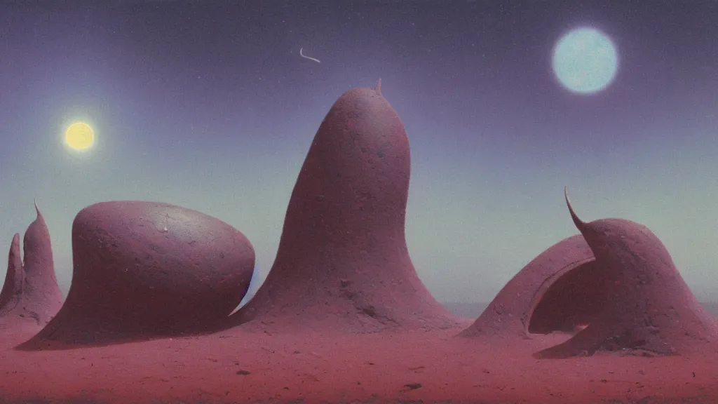 Image similar to mysterious sculpture of an alien crescent moon by paul lehr and john schoenherr, cinematic matte painting