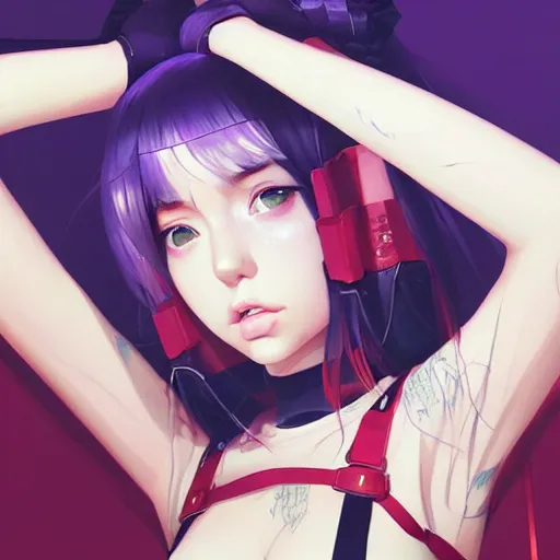 Image similar to a beautiful japanese billie eilish kat dennings alluring instagram model in elaborate latex tank top, by guweiz and wlop and ilya kuvshinov and artgerm and makoto shinkai and studio ghibli, symmetrical eyes, aesthetic, gorgeous, stunning, alluring, attractive, artstation, deviantart, pinterest, digital art