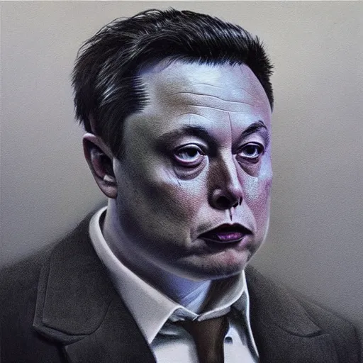 Prompt: god emperor elon musk as a zdzisław beksinski painting