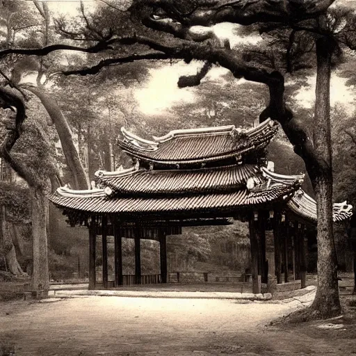 Prompt: old pavilion in the forest, by lang jingshan,