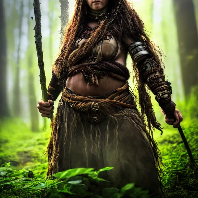 Image similar to photo of a female druid warrior with earth powers, highly detailed, 4 k, hdr, smooth, sharp focus, high resolution, award - winning photo