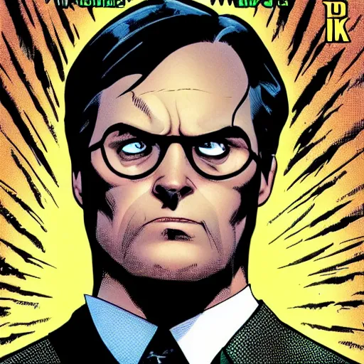 Image similar to batman looks like dwight schrute, dc comics, 4 k scan