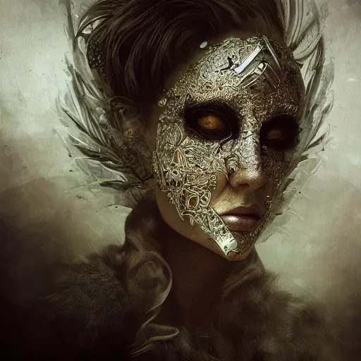Image similar to Very very very very highly detailed epic photo of face with venetian mask, intricate, dystopian, sci-fi, extremely detailed, digital painting, artstation, concept art, smooth, sharp focus, illustration, intimidating lighting, incredible art by Brooke Shaden and Anton Pieck
