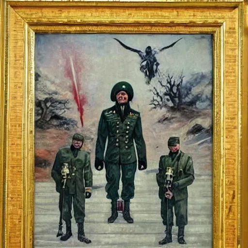 Prompt: Wagner Russian Military Force Exorcism Group, painting, art, horror