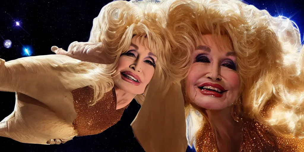 Prompt: Dolly Parton is floating in space, a camel floating in space, cosmos, black hole, infinity, James Webb Space Telescope