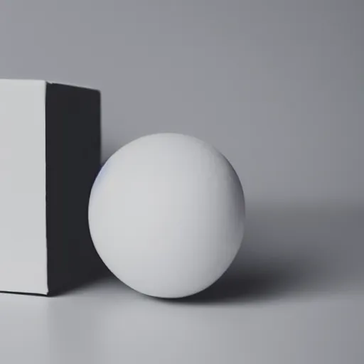 Prompt: photo of a white ball and a black cube