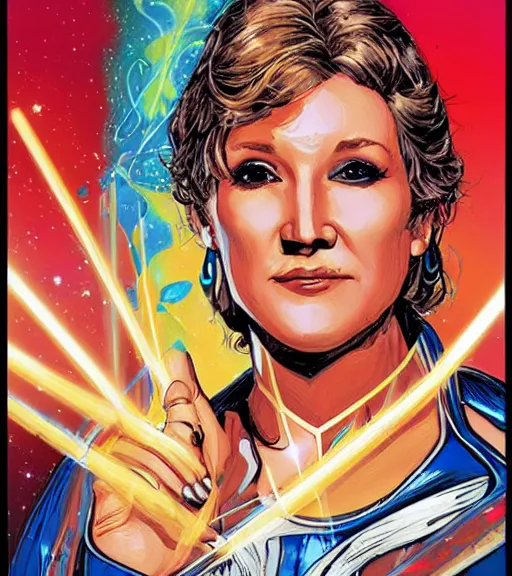 Prompt: portrait of young Tanya Tucker as a female space priestess, by DC comics and Sandra Chevrier