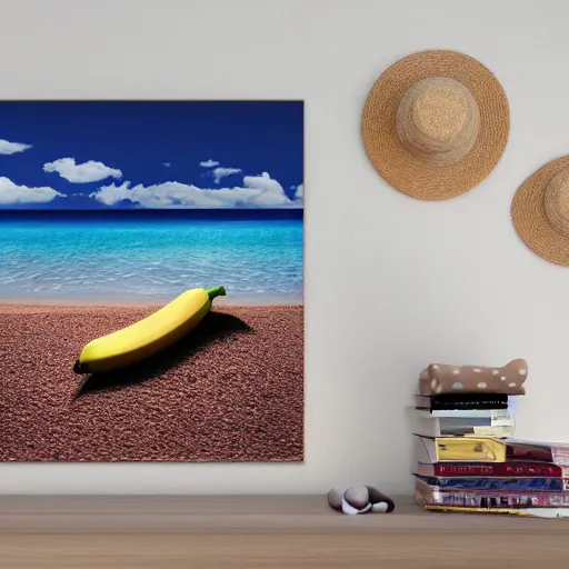 Prompt: banana sunbathing on the beach, matte painting