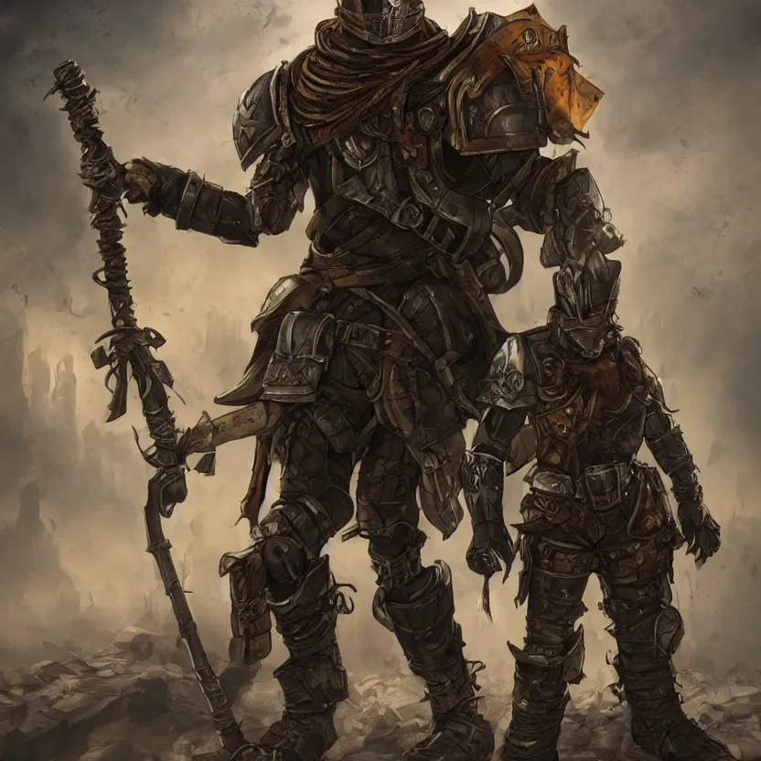 Image similar to a post - apocalyptic knight in the style of pathfinder / fallout trending on artstation deviantart pinterest detailed high resolution hd 8 k