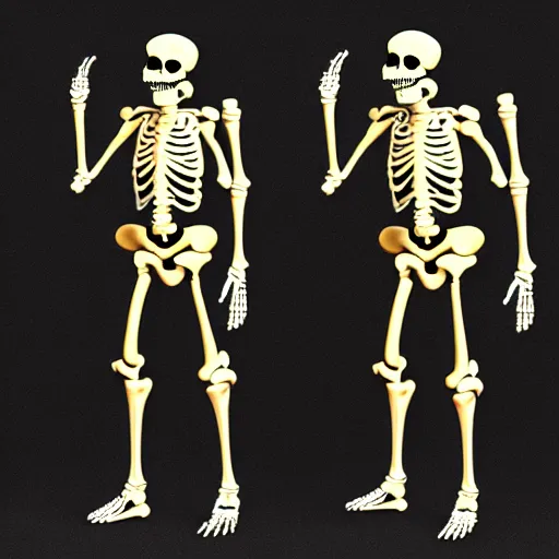 Prompt: outdated 3 d model of dancing skeleton cha - cha. phong shader.