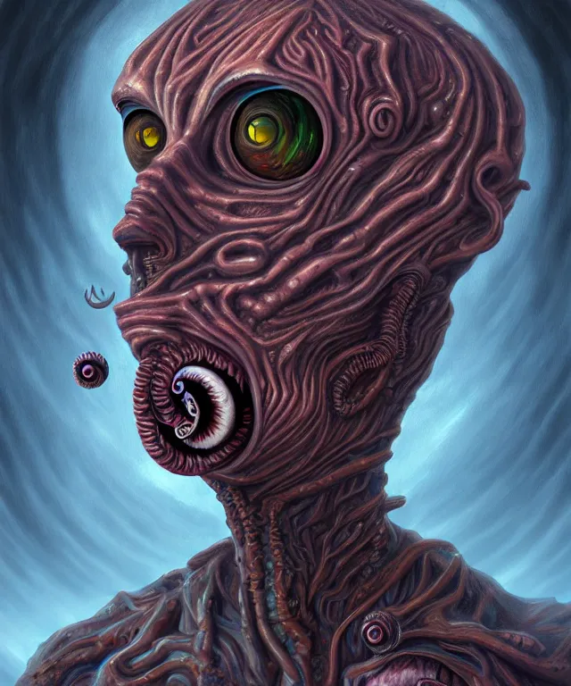 Image similar to a portrait painting, polycount, surrealism, surrealist, lovecraftian, cosmic horror, high detail