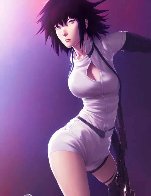 Image similar to a fullbody portrait of motoko kusanagi the major ghost in the shell : : stand alone complex, under repairs, maintenance : : by ilya kuvshinov, rossdraws, artgerm, sola digital arts, anti aliasing, raytracing : :