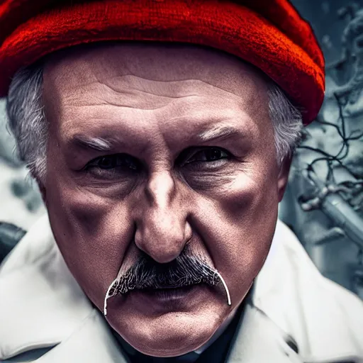 Image similar to Lukashenko as Lovecraft\'s cosmic horror with tentacles and red eyes, photography, DSLR, ultra detailed, 8k