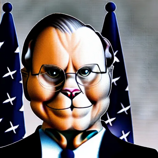 Image similar to anthropomorphic cat donald rumsfeld