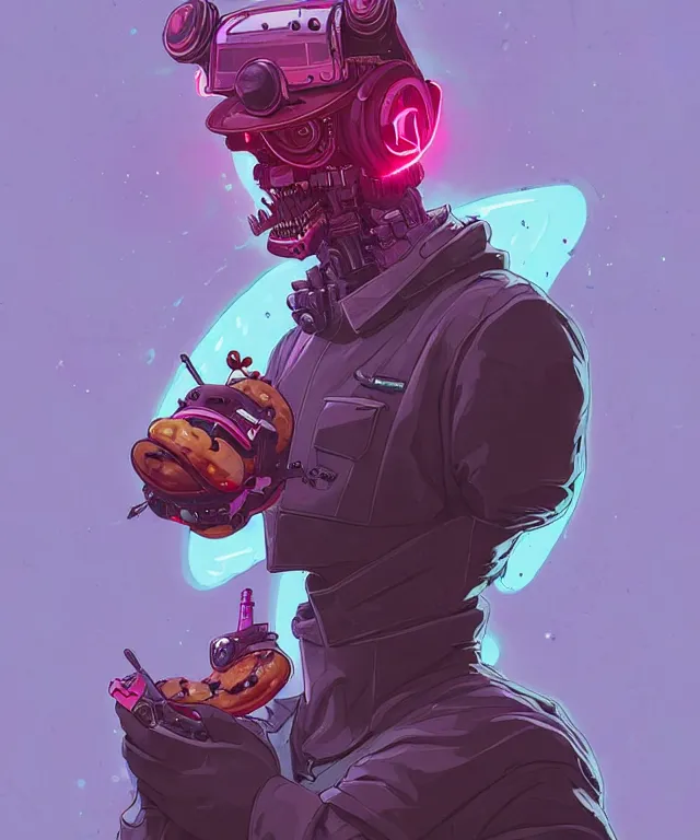 Image similar to a portrait of an anthropomorphic cyberpunk greyhound dog eating a donut, cyberpunk!, fantasy, elegant, digital painting, artstation, concept art, matte, sharp focus, illustration, art by josan gonzalez