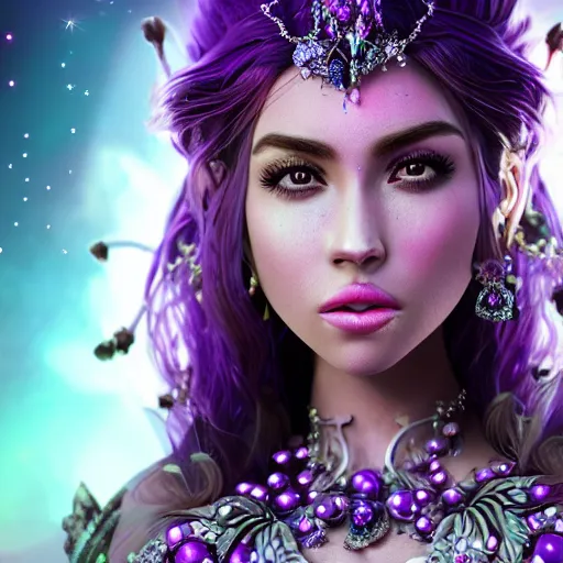 Image similar to portrait princess of amethyst, glowing, ornate and intricate purple jewelry, jaw dropping beauty, glowing background lighting, purple accent lighting, hyper detailed, fairy tale, 4 k octane render