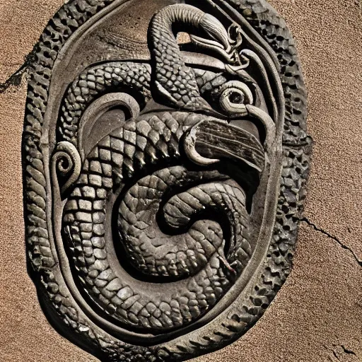 Image similar to serpent king : : grubby, volatile, highly detailed, maximalist : : obsidian carving : : shadows, visual depth, memorial, tomb : :