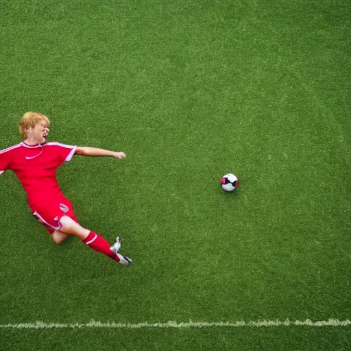 Prompt: a soccer playing laughing at you,