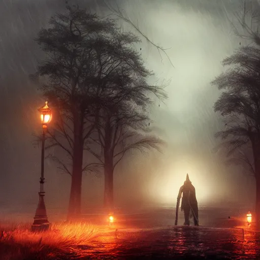 Prompt: concept art of limgrave, elden ring, 8 k, cinematic, fog, rain, focus