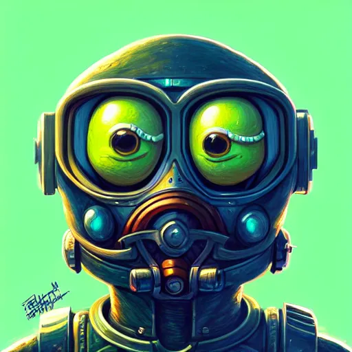 Prompt: Portrait of happy pepe with a spoon wearing futuristic power armor, fantasy, intricate, highly detailed, digital painting, trending on artstation, sharp focus, illustration, style of Stanley Artgerm and Greg Rutkowski and Dan Mumford