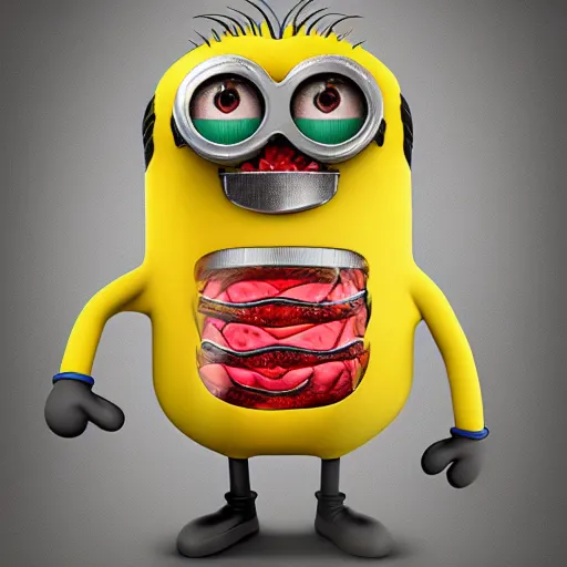 Image similar to A detailed biological anatomy of a minion.