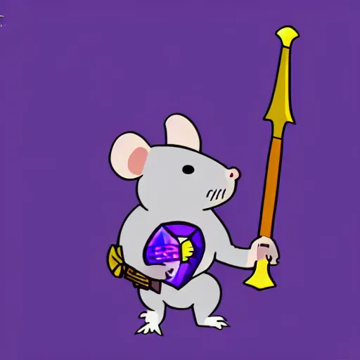 Image similar to armored mouse warrior holding a sword reaches for a purple crystal, trending on Artstation, Minimal Illustration, Sticker, Flash