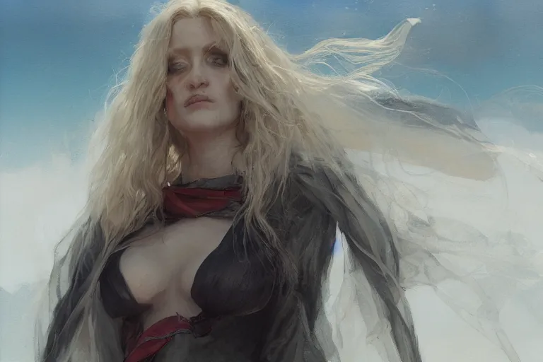 Prompt: A portrait of a Olivia Taylor Dudley as a witch on the Beach by Ruan Jia and Mandy Jurgens and Artgerm and william-adolphe bouguerea, highly detailed, trending on artstation, award winning, H 768