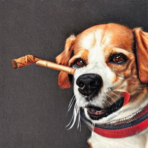Image similar to portrait of a dog who has been smoking a cigar