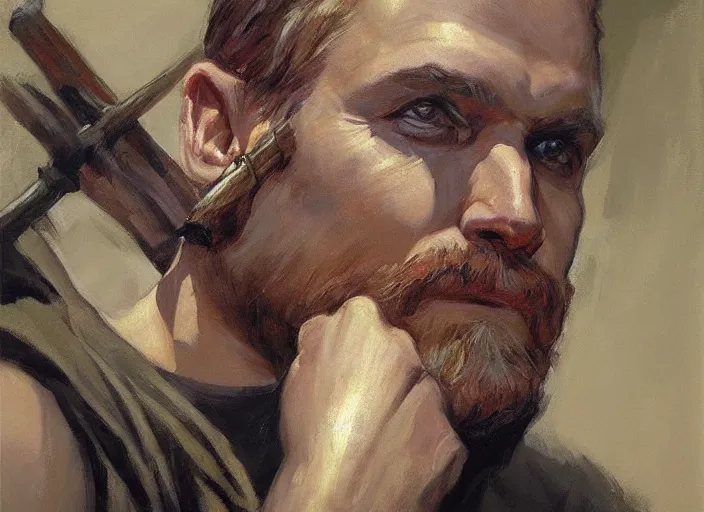 Image similar to a highly detailed beautiful portrait of oliver queen, by gregory manchess, james gurney, james jean