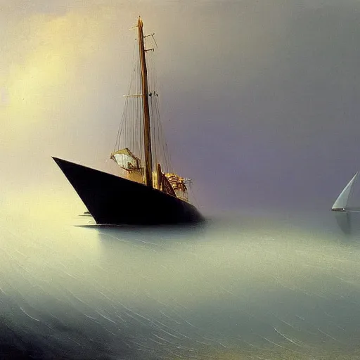 Image similar to minimalist futuristic zaha hadid sailboat painting by ivan aivazovsky