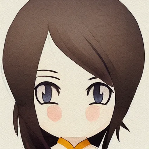 Image similar to beautiful water color concept art of face detailing cute nendoroid girl in the style of japanese wood printing , toon rendering, close-up, no shade, modern art, kyoto animation, manga, Julian Opie