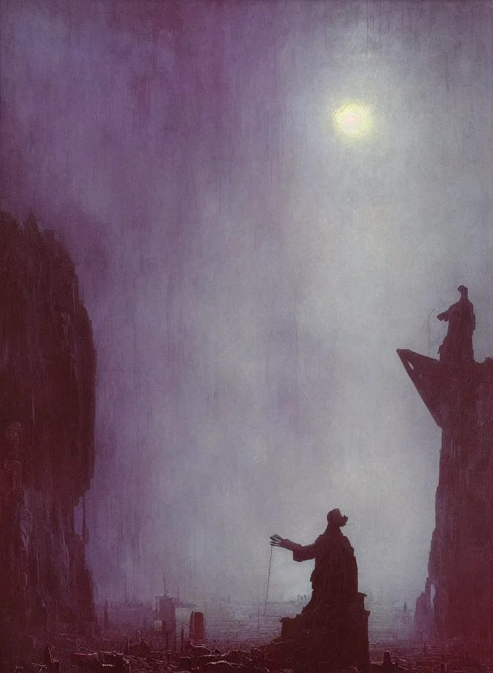 Image similar to the blind liberty of the few, red and purple palette, volume light, fog, by caspar david friedrich by ( h. r. giger ) and paul lehr