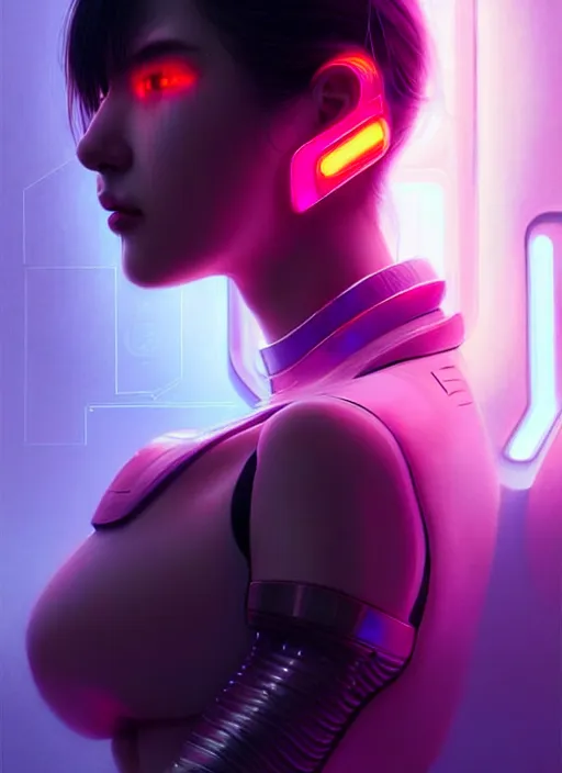 Prompt: photorealistic portrait of futuristic oriental female humanoid with freckle cheeks, cyber neon lightings, cyberpunk high fashion, elegant pose, intricate details, crispy quality, digital photography, trending in artstation, trending in pinterest, no watermark signature, cinematic, 4 k ultra hd, art by artgerm, art by greg rutkowski, art by pascal blanche