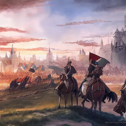 Prompt: Hundred Years War of Orleans, anime concept art by Makoto Shinkai