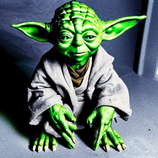 Image similar to photo of yoda sitting on the toilet