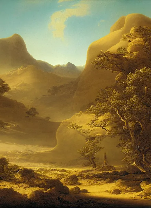 Prompt: a desert oasis, sparse, epic atmosphere, by asher brown durand, by yoshitaka amano