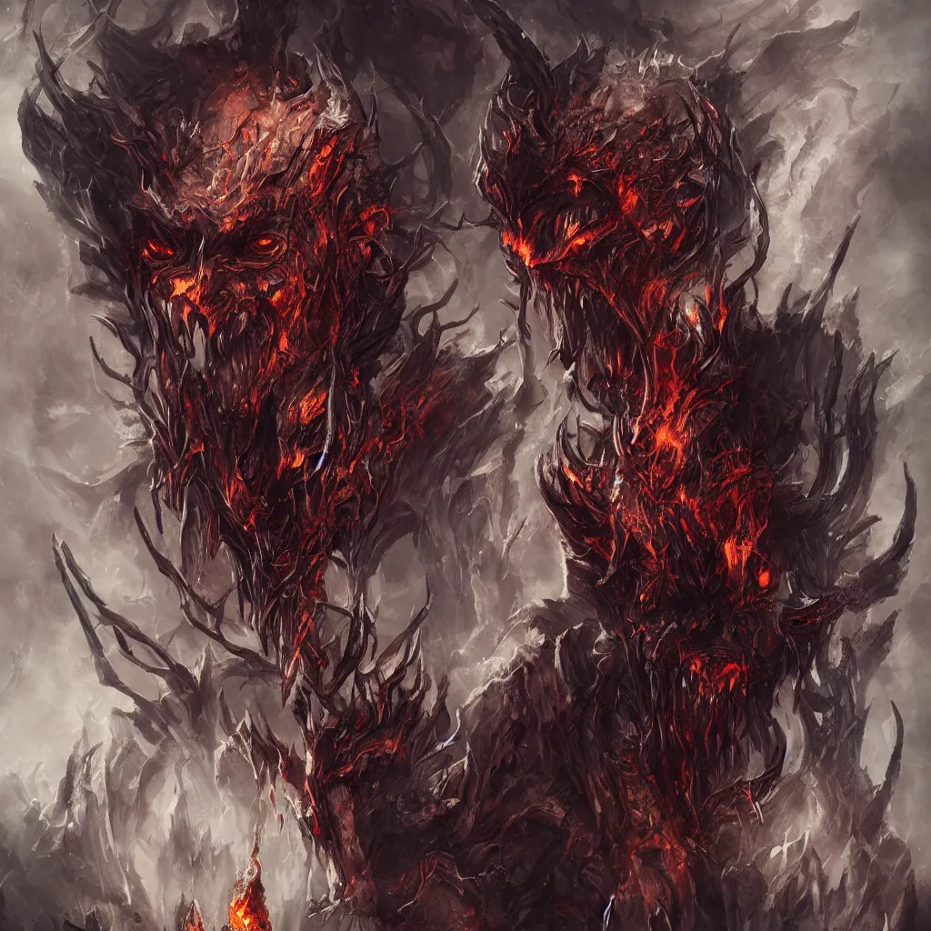 Prompt: portrait of demons from hell, full body shot, horror, fire, burning, fantasy, visually stunning, trending on artstation, cgsociety, artgerm