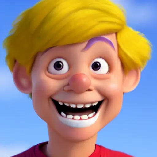Image similar to A new cartoon cartoon character of a boy smiling in the mix of disney and pixar style, name of the character is chad, 8k, insane details, ultrarealistic