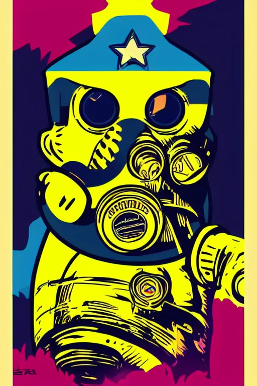 Image similar to fallout 7 6 retro futurist illustration art by butcher billy, sticker, colorful, illustration, highly detailed, simple, smooth and clean vector curves, no jagged lines, vector art, smooth andy warhol style