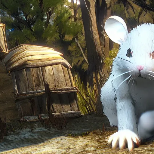 Prompt: white mouse with big ears in the witcher 3