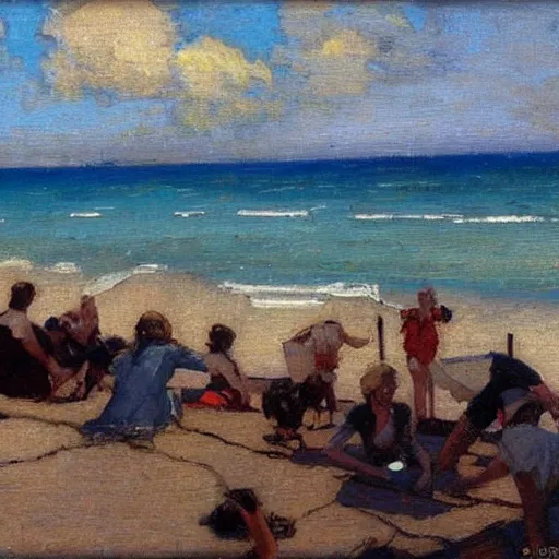 Prompt: beach, dean cornwell style