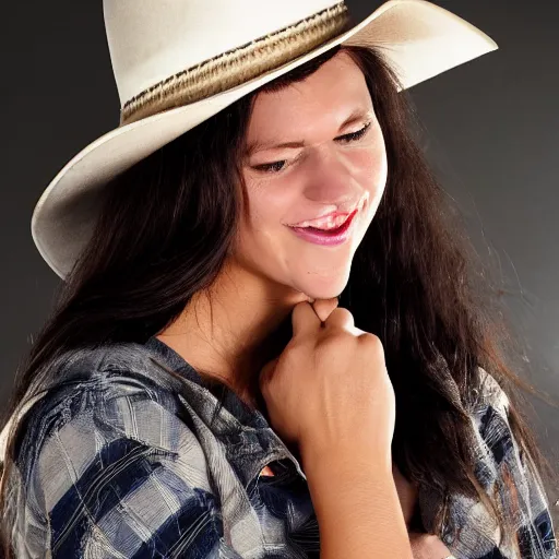 Prompt: chick wearing a cowboy hat